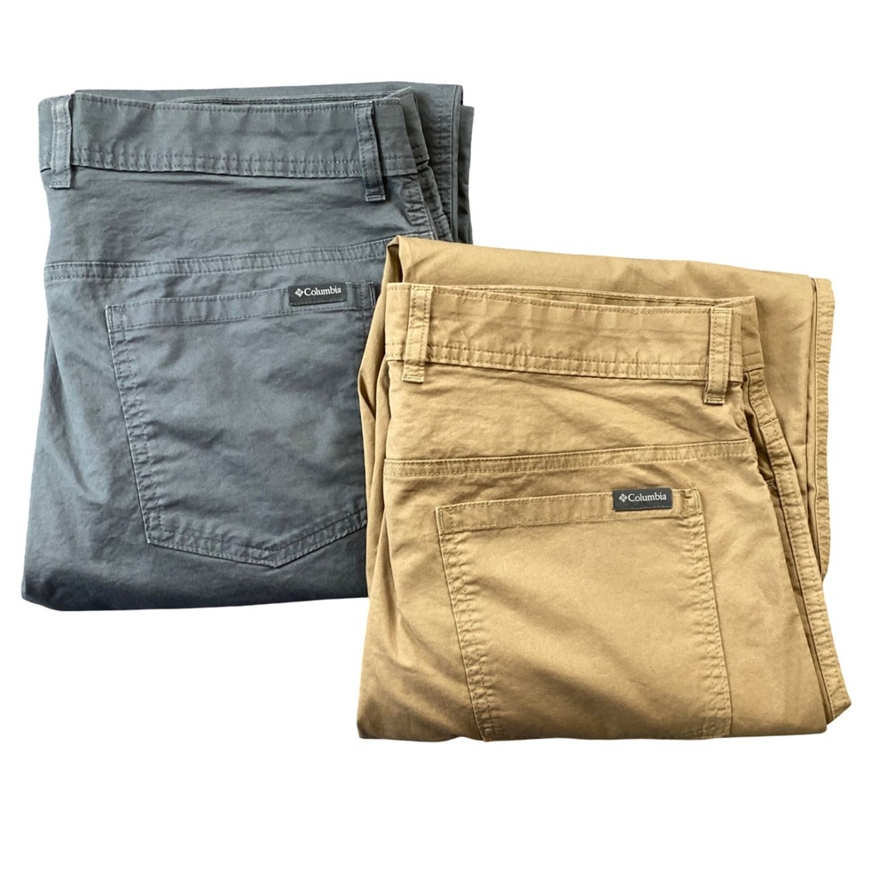 Columbia Mens 36x34 Pants Lot of 2 Regular Fit Stretch Khaki & Gray Cotton